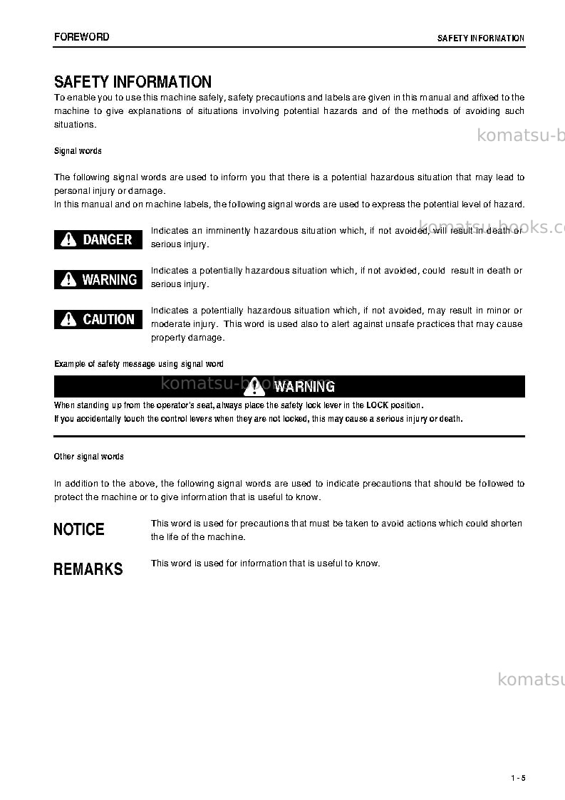 Komatsu hm350-1jpn Operation manual cover Page 6