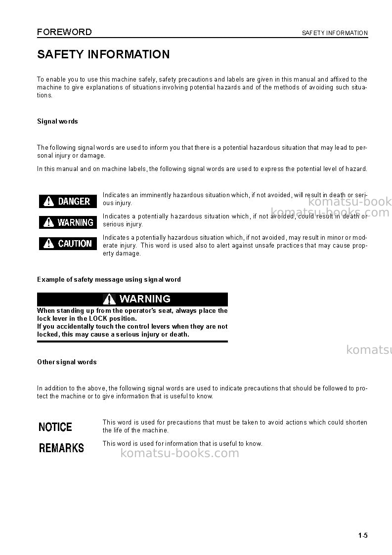 Komatsu pc600-7jpn Operation manual cover Page 6 Komatsu pc600-7jpn Operation manual cover Page 6