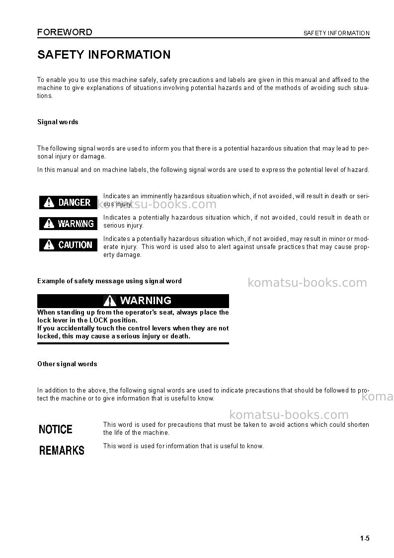 Komatsu pc600-7jpn Operation manual cover Page 6 Komatsu pc600-7jpn Operation manual cover Page 6