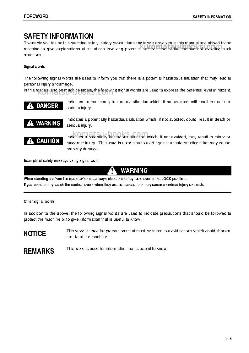 Komatsu pc50mr-2jpn-na Operation manual cover Page 6 Komatsu pc50mr-2jpn-na Operation manual cover Page 6