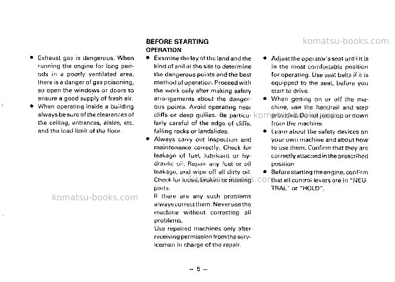 Komatsu hd205-3jpn Operation manual cover Page 6