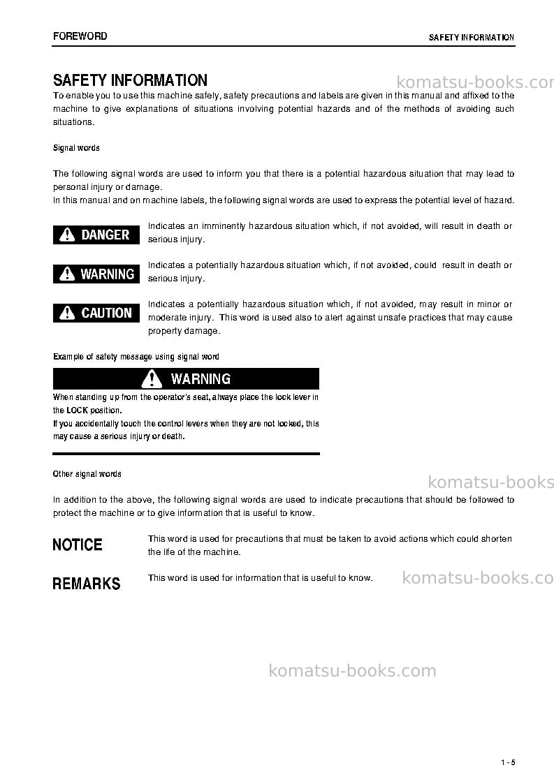 Komatsu br380jg-1jpn Operation manual cover Page 6 Komatsu br380jg-1jpn Operation manual cover Page 6