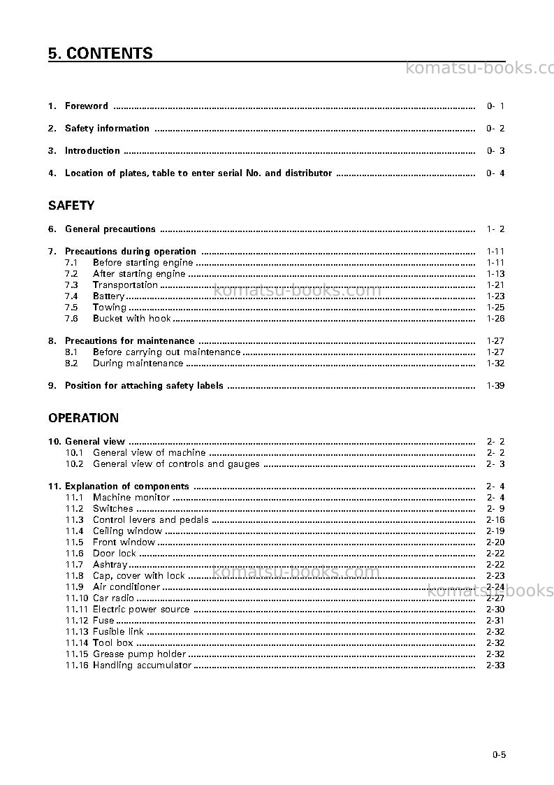 Komatsu pc400lc-6jpn-pipe looper spec, excel Operation manual cover Page 6 Komatsu pc400lc-6jpn-pipe looper spec, excel Operation manual cover Page 6