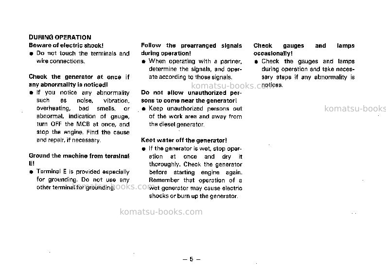 Komatsu eg1100-1jpn Operation manual cover Page 6 Komatsu eg1100-1jpn Operation manual cover Page 6