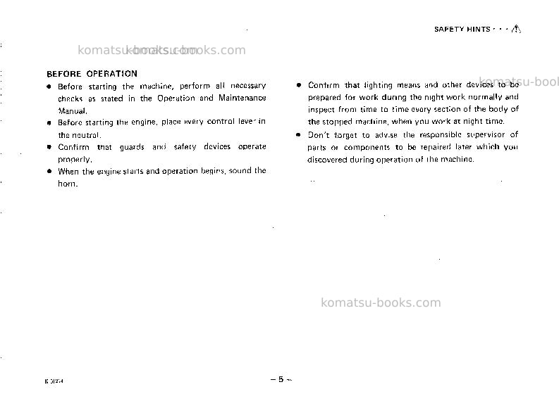 Komatsu gd505r-2jpn Operation manual cover Page 6 Komatsu gd505r-2jpn Operation manual cover Page 6