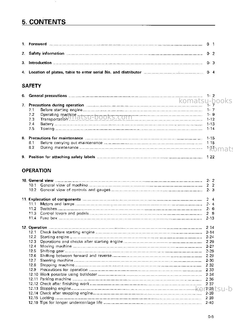 Komatsu d58e-1jpn Operation manual cover Page 6 Komatsu d58e-1jpn Operation manual cover Page 6