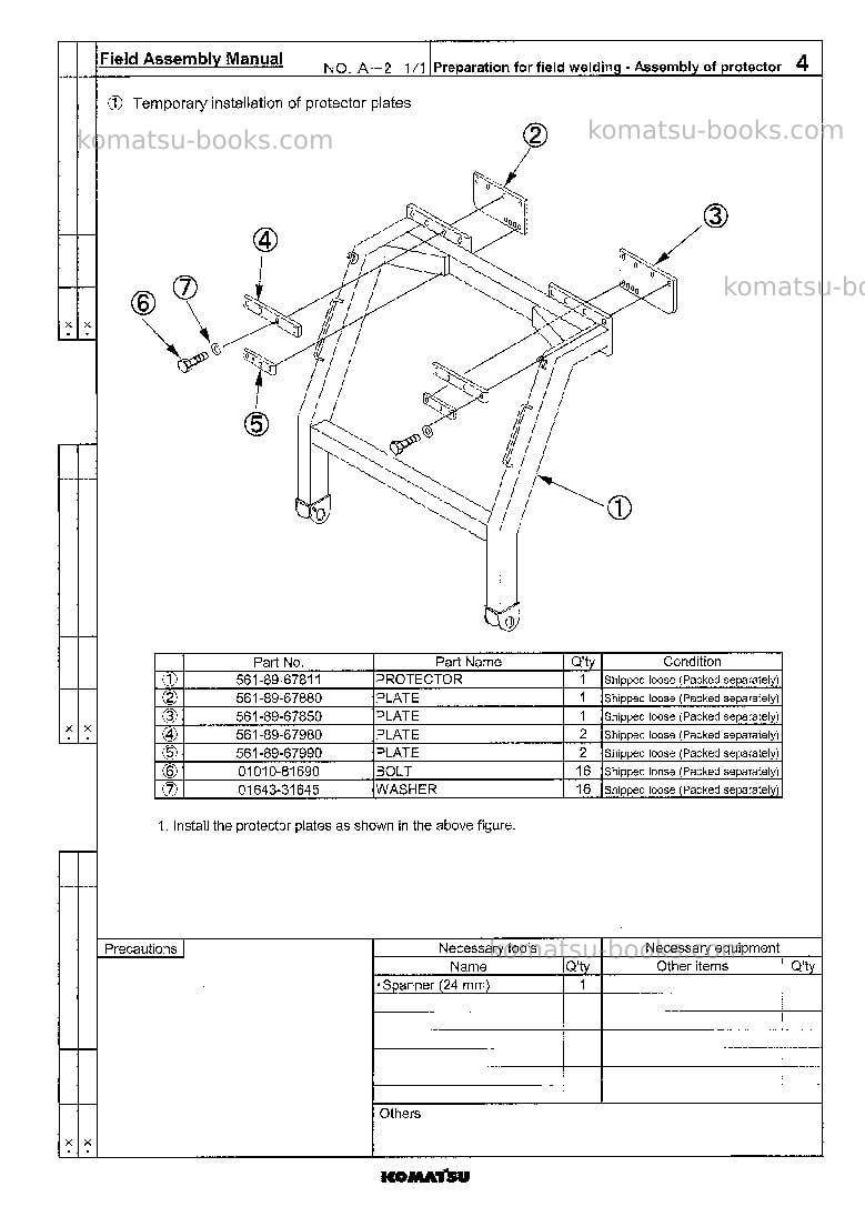 Komatsu hd985-5jpn-front cab guard Field assembly manual cover Page 6 Komatsu hd985-5jpn-front cab guard Field assembly manual cover Page 6