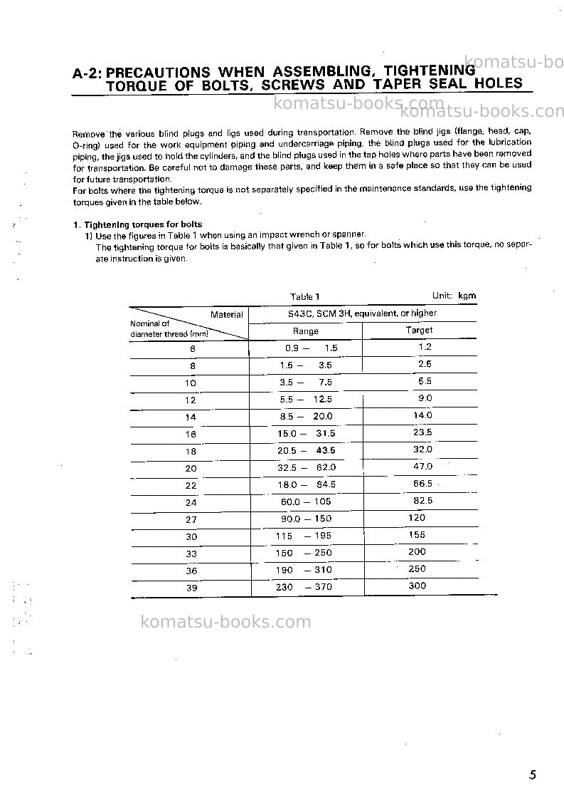 Komatsu pc1600-1jpn Field assembly manual cover Page 6