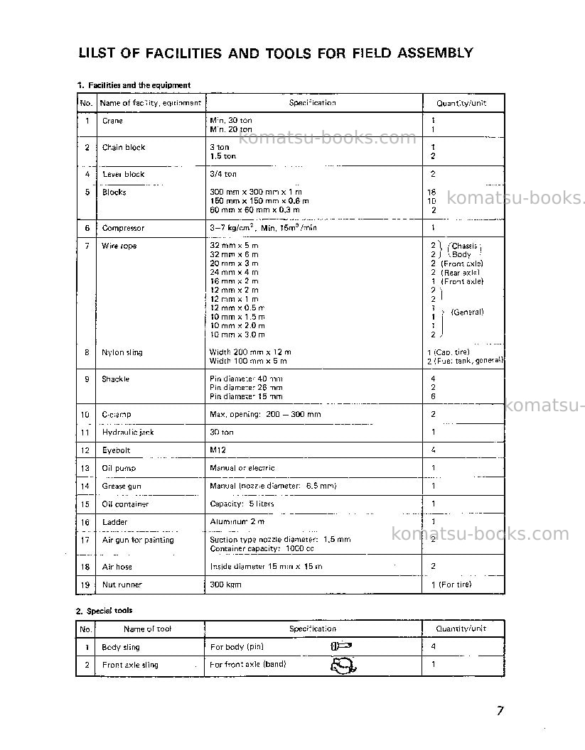 Komatsu hd785-3jpn Field assembly manual cover Page 6 Komatsu hd785-3jpn Field assembly manual cover Page 6