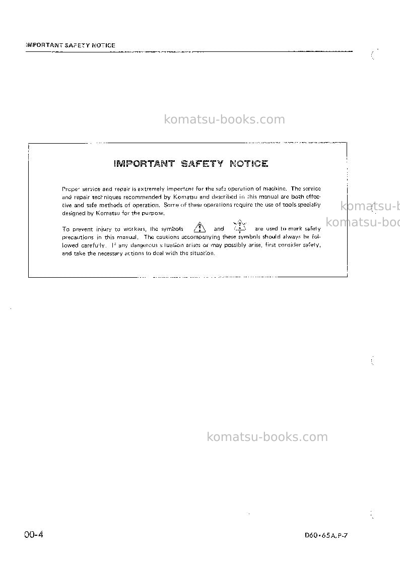 Komatsu d65e-7jpn Repair & maintenance cover Page 6 Komatsu d65e-7jpn Repair & maintenance cover Page 6