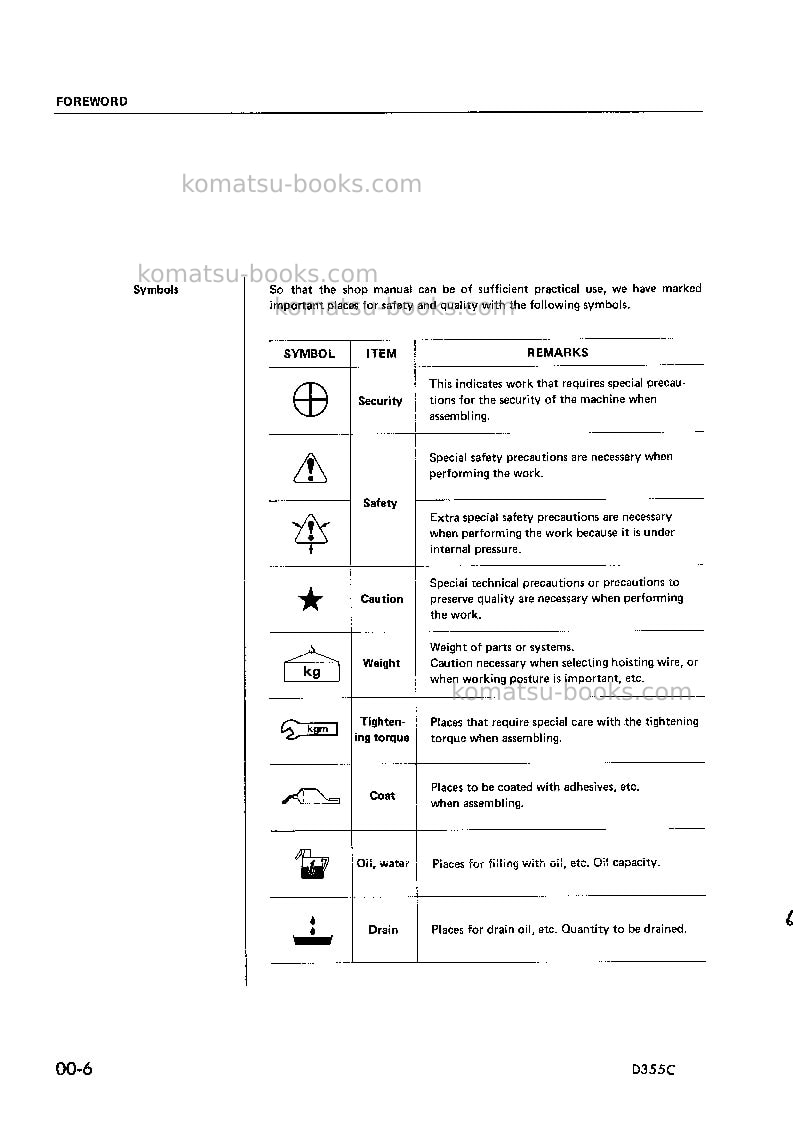 Komatsu d355c-3jpn Repair & maintenance cover Page 6 Komatsu d355c-3jpn Repair & maintenance cover Page 6