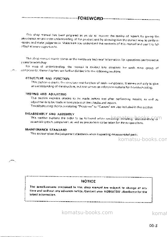 Komatsu pw05-1jpn Repair & maintenance cover Page 6