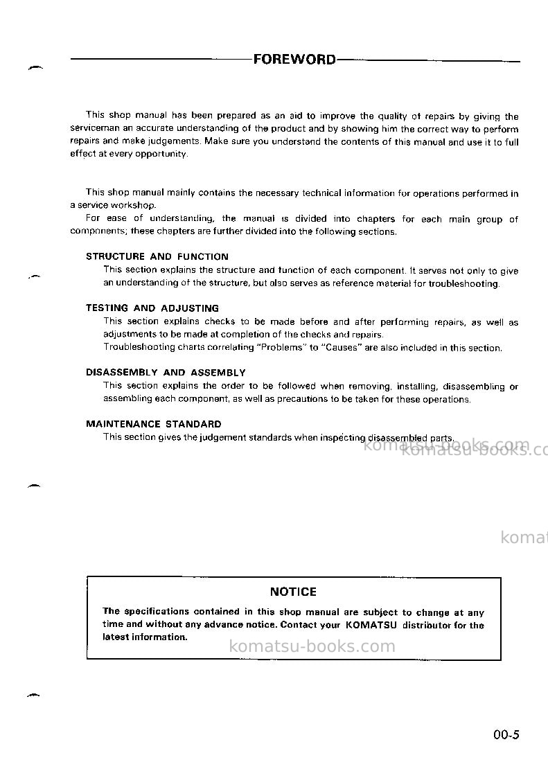 Komatsu pc05-7jpn Repair & maintenance cover Page 6 Komatsu pc05-7jpn Repair & maintenance cover Page 6
