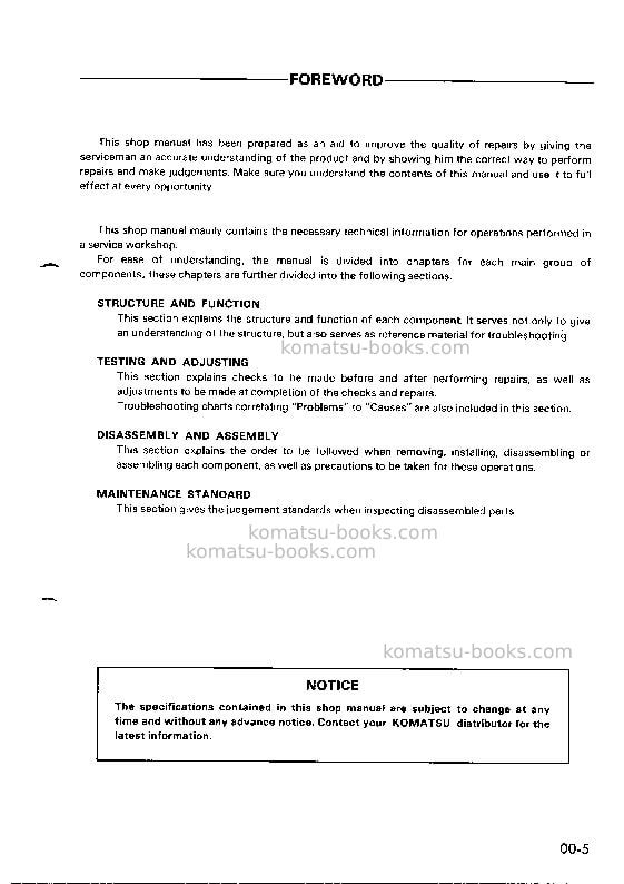 Komatsu pc50uu-1jpn Repair & maintenance cover Page 6 Komatsu pc50uu-1jpn Repair & maintenance cover Page 6