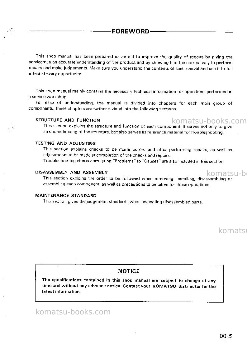 Komatsu gs360-2jpn Repair & maintenance cover Page 6