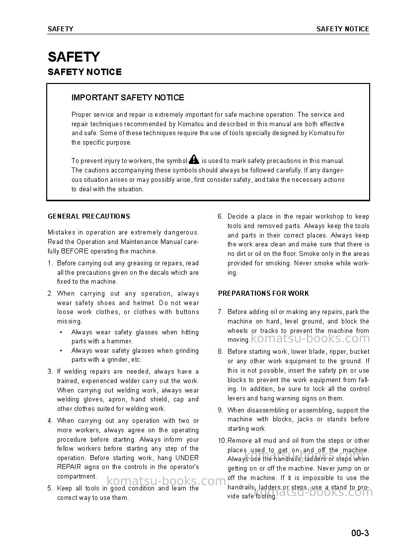 Komatsu pc130-7gbr-k Repair & maintenance cover Page 6 Komatsu pc130-7gbr-k Repair & maintenance cover Page 6