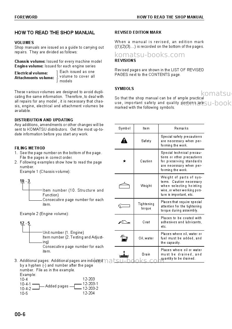 Komatsu pc400lc-6jpn-pipe looper spec, excel Repair & maintenance cover Page 6 Komatsu pc400lc-6jpn-pipe looper spec, excel Repair & maintenance cover Page 6