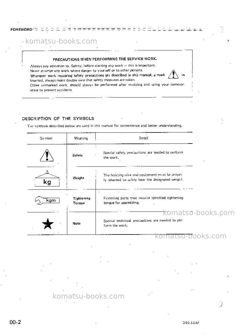 Komatsu d50a-16jpn Repair & maintenance cover Page 6 Komatsu d50a-16jpn Repair & maintenance cover Page 6