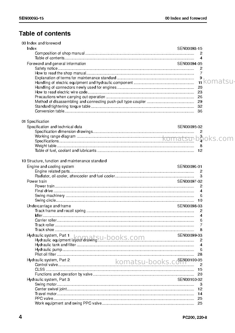Komatsu pc200lc-8tha-ecot Repair & maintenance cover Page 6 Komatsu pc200lc-8tha-ecot Repair & maintenance cover Page 6