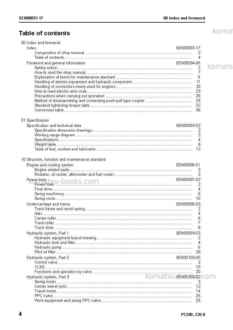 Komatsu pc220-8jpn-work equipment grease 100h Repair & maintenance cover Page 6 Komatsu pc220-8jpn-work equipment grease 100h Repair & maintenance cover Page 6