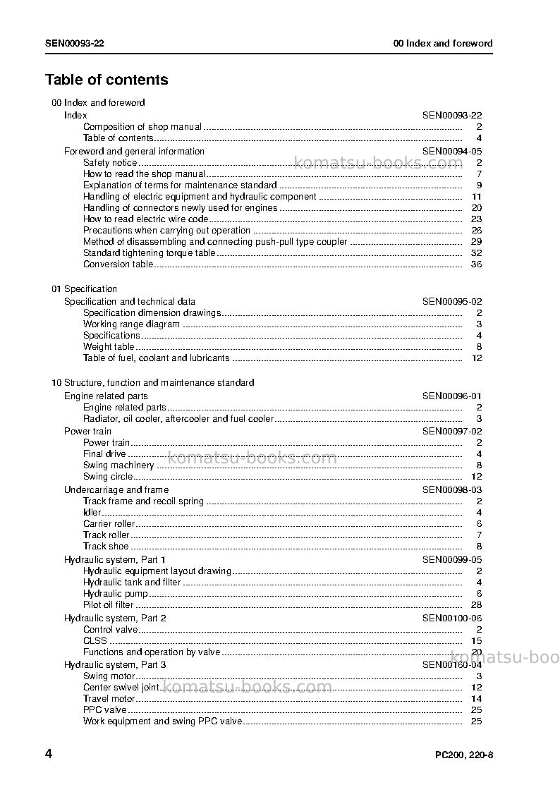 Komatsu pc220-8jpn Repair & maintenance cover Page 6 Komatsu pc220-8jpn Repair & maintenance cover Page 6