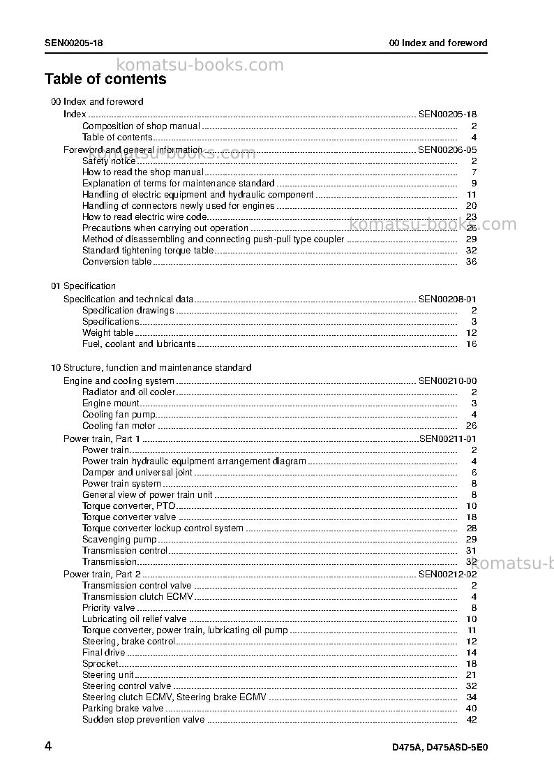 Komatsu d475a-5jpn-e0 Repair & maintenance cover Page 6 Komatsu d475a-5jpn-e0 Repair & maintenance cover Page 6