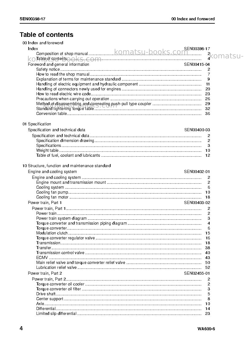 Komatsu wa600-6jpn Repair & maintenance cover Page 6