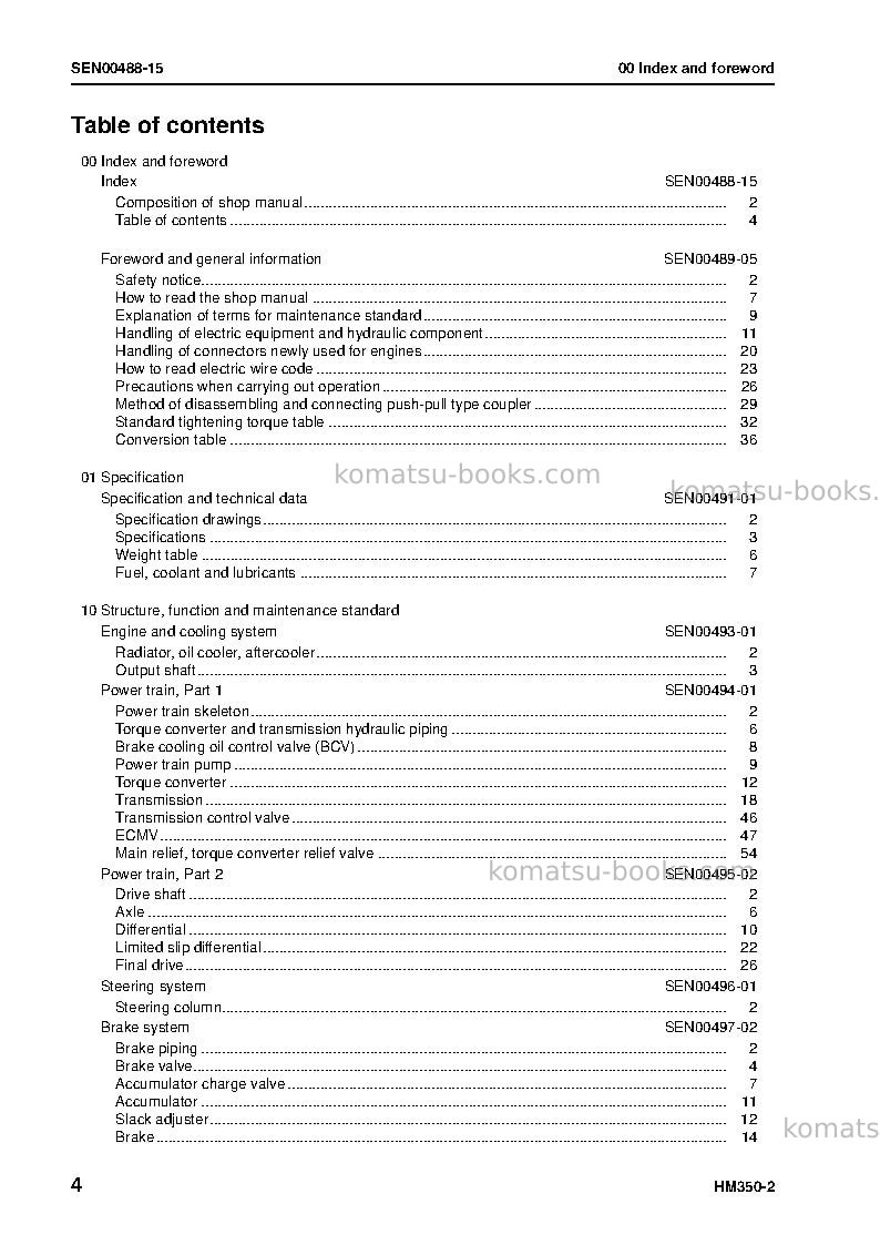 Komatsu hm350-2jpn Repair & maintenance cover Page 6 Komatsu hm350-2jpn Repair & maintenance cover Page 6