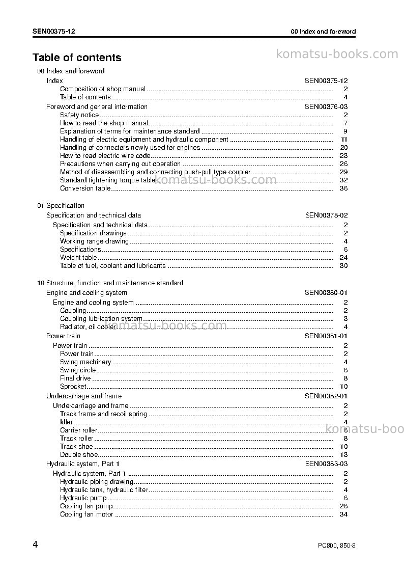 Komatsu pc850se-8jpn Repair & maintenance cover Page 6 Komatsu pc850se-8jpn Repair & maintenance cover Page 6