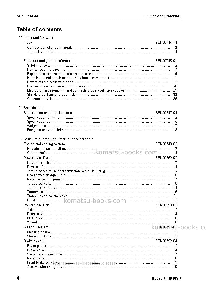 Komatsu hd325-7jpn Repair & maintenance cover Page 6 Komatsu hd325-7jpn Repair & maintenance cover Page 6