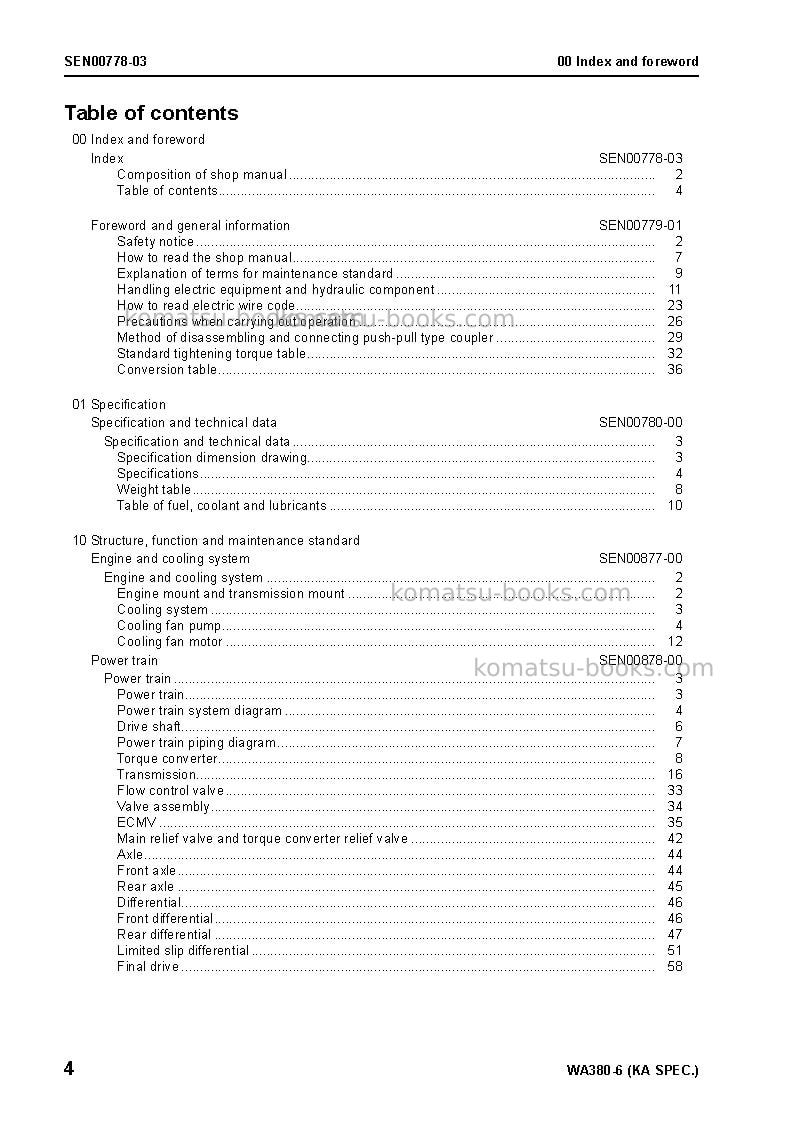 Komatsu wa380-6jpn-for n. america Repair & maintenance cover Page 6