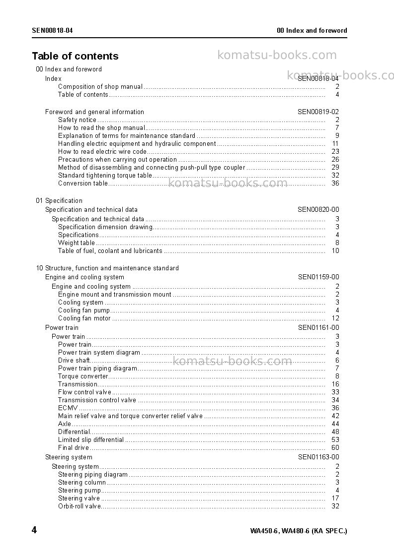 Komatsu wa480-6jpn Repair & maintenance cover Page 6