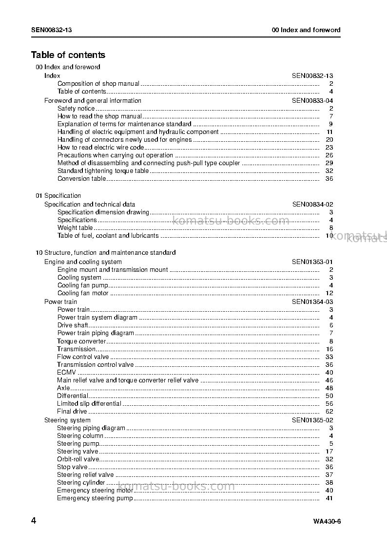 Komatsu wa430-6jpn Repair & maintenance cover Page 6