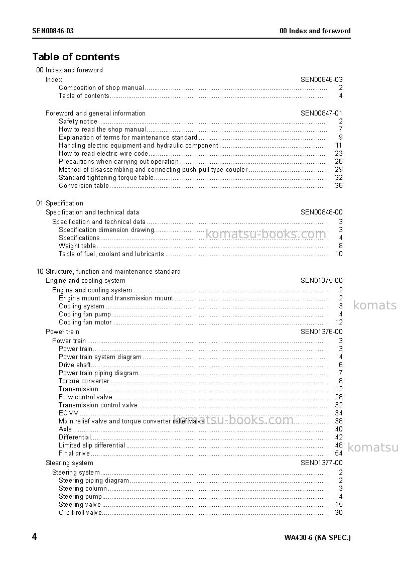 Komatsu wa430-6jpn-for n. america Repair & maintenance cover Page 6