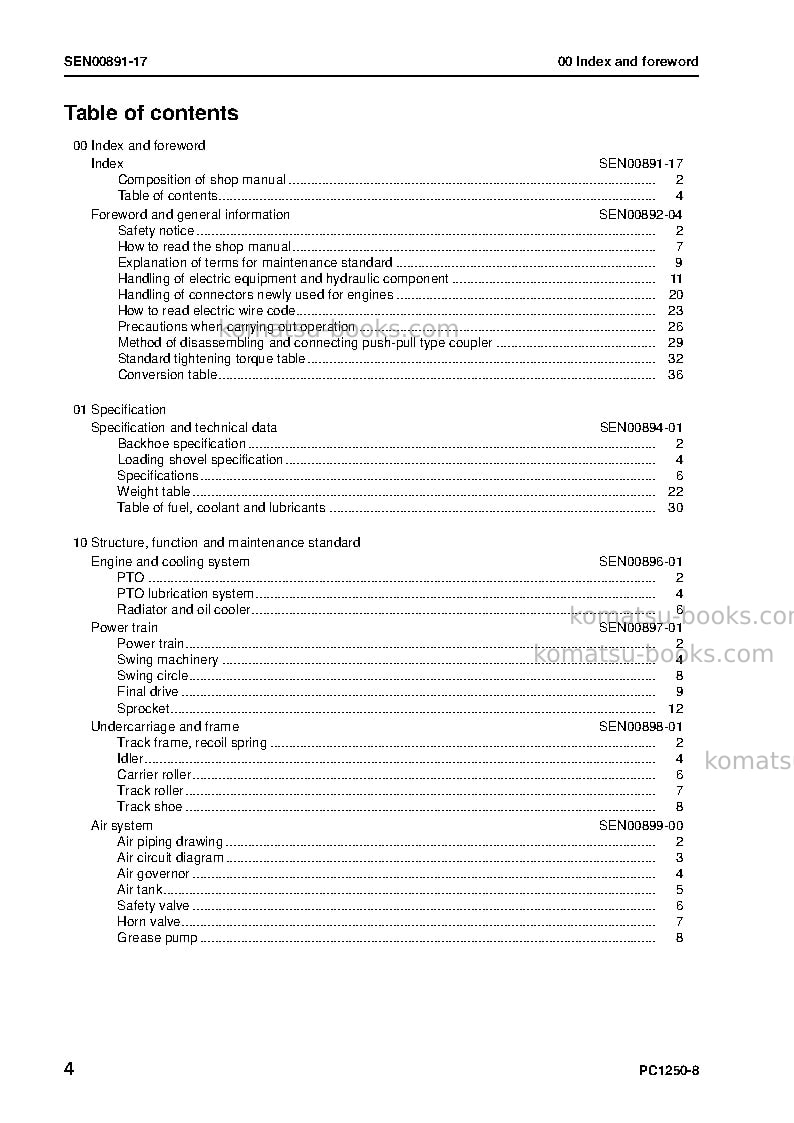 Komatsu pc1250sp-8jpn Repair & maintenance cover Page 6 Komatsu pc1250sp-8jpn Repair & maintenance cover Page 6