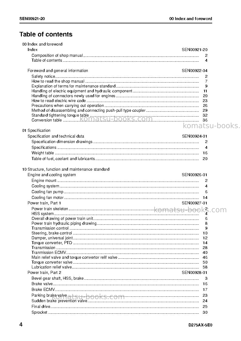 Komatsu d275ax-5jpn-e0 Repair & maintenance cover Page 6 Komatsu d275ax-5jpn-e0 Repair & maintenance cover Page 6