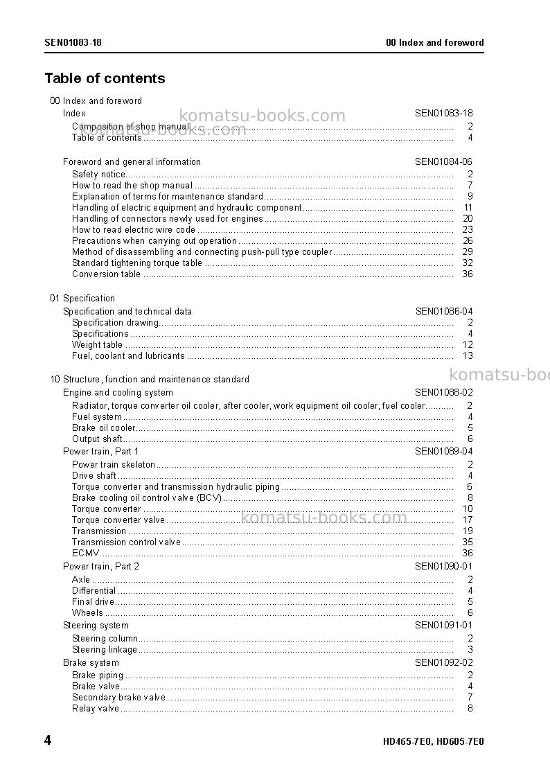 Komatsu hd605-7jpn-e0 Repair & maintenance cover Page 6 Komatsu hd605-7jpn-e0 Repair & maintenance cover Page 6