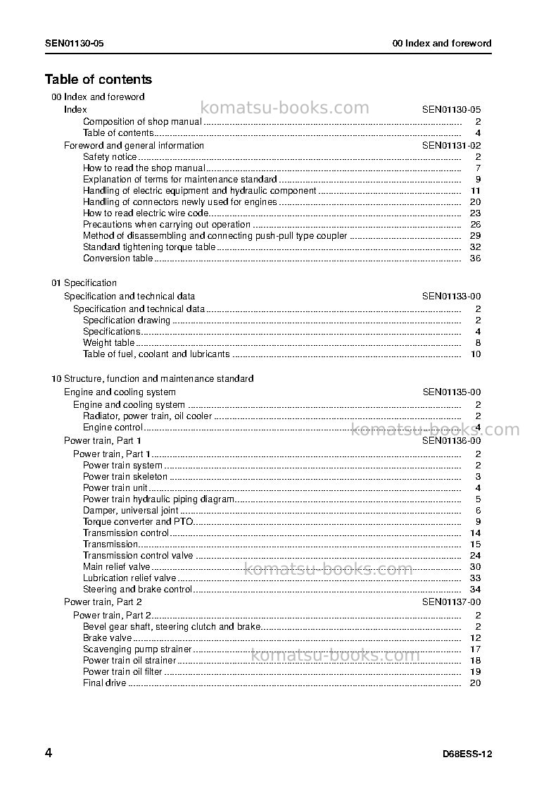 Komatsu d68ess-12idn Repair & maintenance cover Page 6 Komatsu d68ess-12idn Repair & maintenance cover Page 6