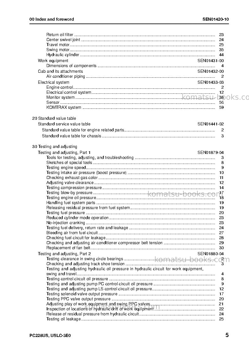 Komatsu pc228us-3jpn-e0 Repair & maintenance cover Page 6 Komatsu pc228us-3jpn-e0 Repair & maintenance cover Page 6
