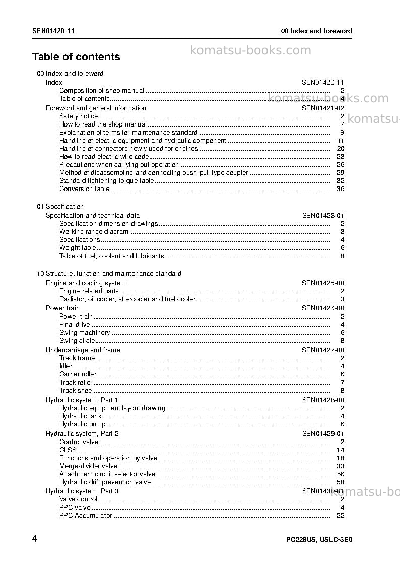 Komatsu pc228us-3gbr-tier3 Repair & maintenance cover Page 6 Komatsu pc228us-3gbr-tier3 Repair & maintenance cover Page 6