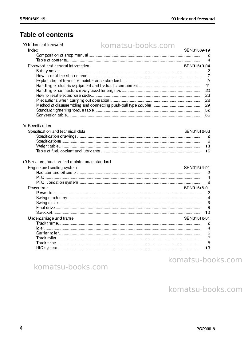 Komatsu pc2000-8jpn--40c degree Repair & maintenance cover Page 6 Komatsu pc2000-8jpn--40c degree Repair & maintenance cover Page 6