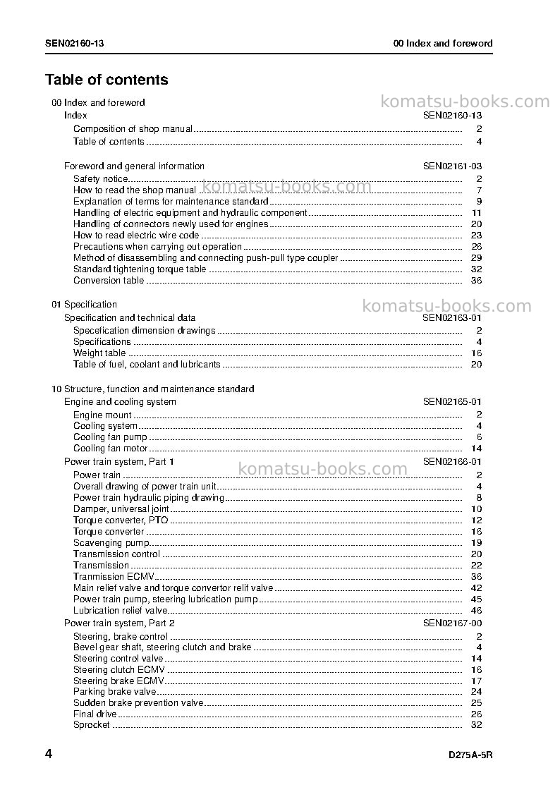 Komatsu d275a-5jpn-r Repair & maintenance cover Page 6 Komatsu d275a-5jpn-r Repair & maintenance cover Page 6