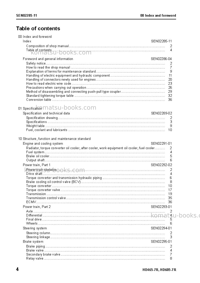 Komatsu hd605-7jpn-r Repair & maintenance cover Page 6 Komatsu hd605-7jpn-r Repair & maintenance cover Page 6