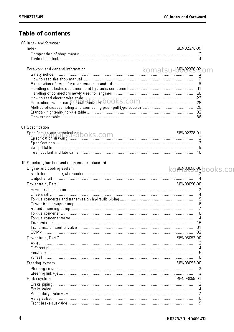 Komatsu hd325-7jpn-w/o egr Repair & maintenance cover Page 6