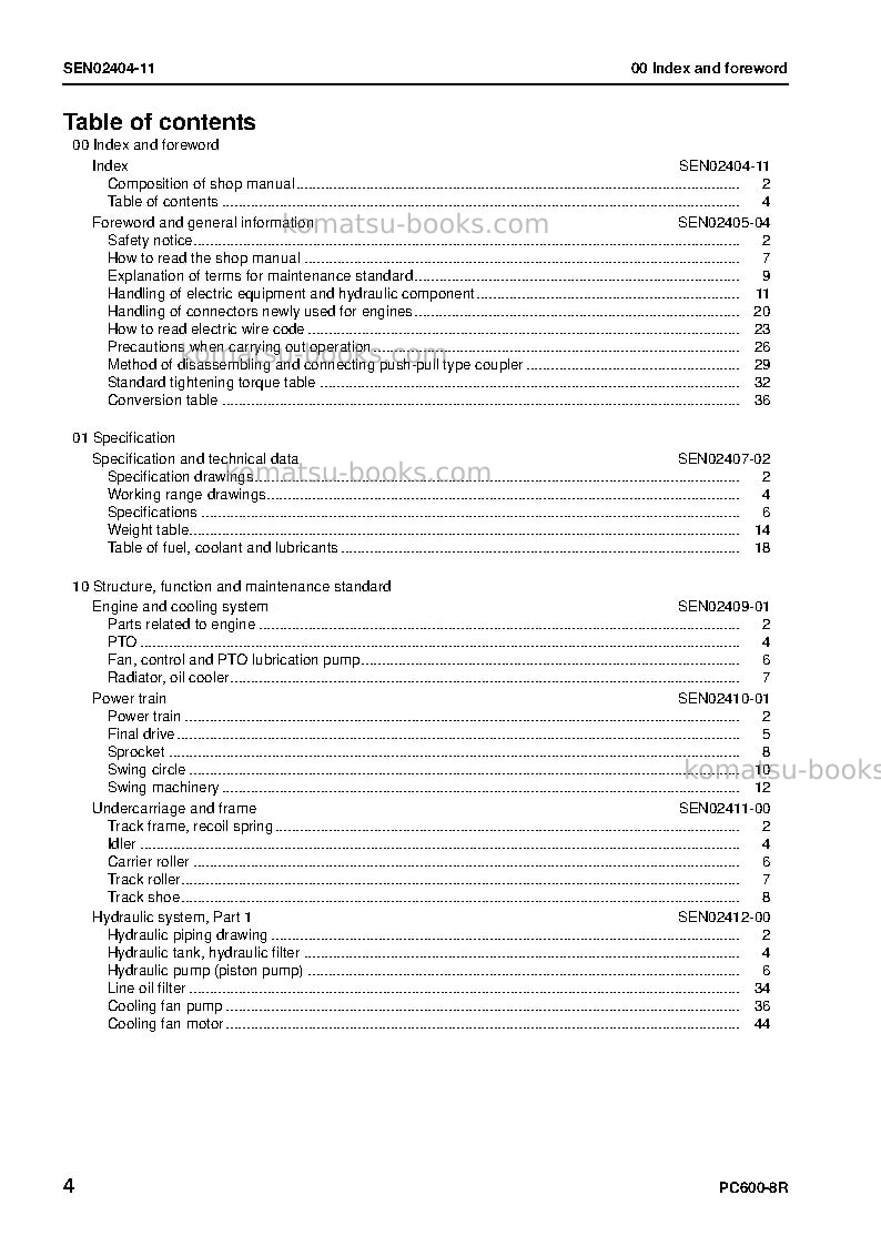 Komatsu pc600-8jpn-w/o egr Repair & maintenance cover Page 6 Komatsu pc600-8jpn-w/o egr Repair & maintenance cover Page 6
