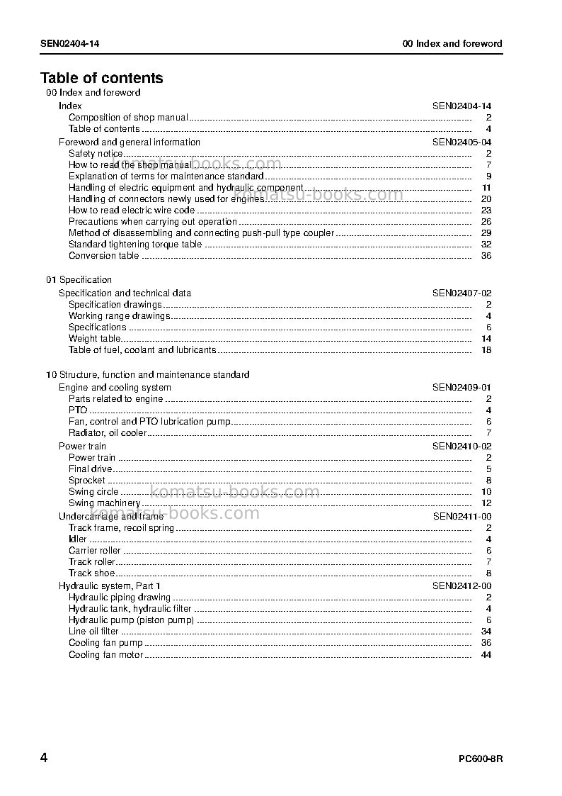 Komatsu pc600lc-8jpn-r Repair & maintenance cover Page 6 Komatsu pc600lc-8jpn-r Repair & maintenance cover Page 6