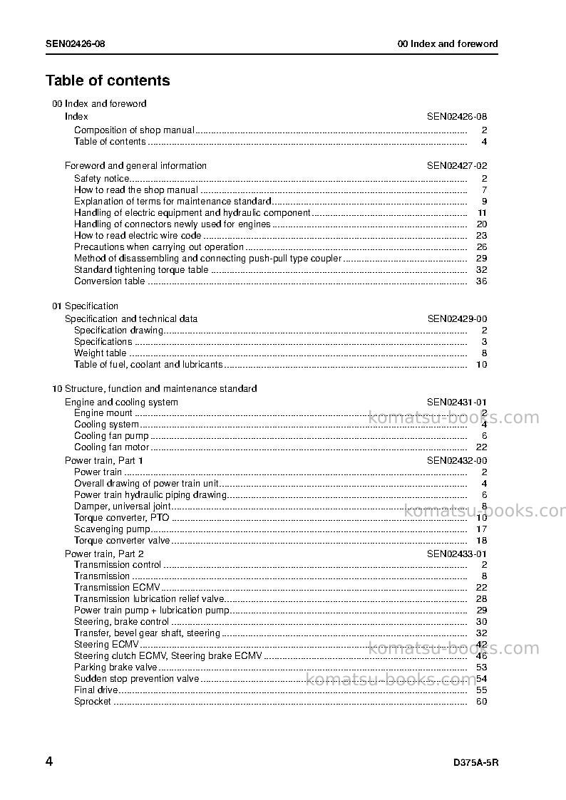 Komatsu d375a-5jpn-w/o egr Repair & maintenance cover Page 6 Komatsu d375a-5jpn-w/o egr Repair & maintenance cover Page 6