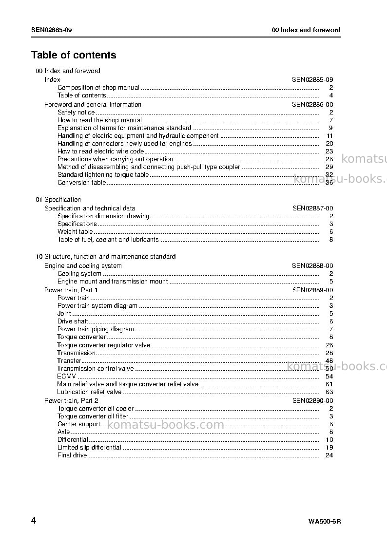 Komatsu wa500-6jpn-r Repair & maintenance cover Page 6 Komatsu wa500-6jpn-r Repair & maintenance cover Page 6