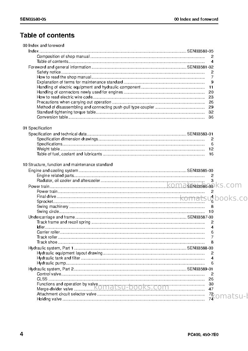 Komatsu pc400-7jpn-e0 Repair & maintenance cover Page 6 Komatsu pc400-7jpn-e0 Repair & maintenance cover Page 6