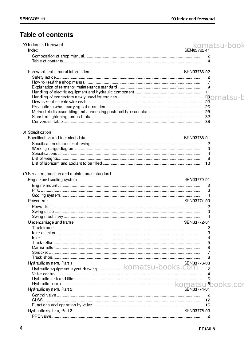 Komatsu pc130-8jpn Repair & maintenance cover Page 6 Komatsu pc130-8jpn Repair & maintenance cover Page 6